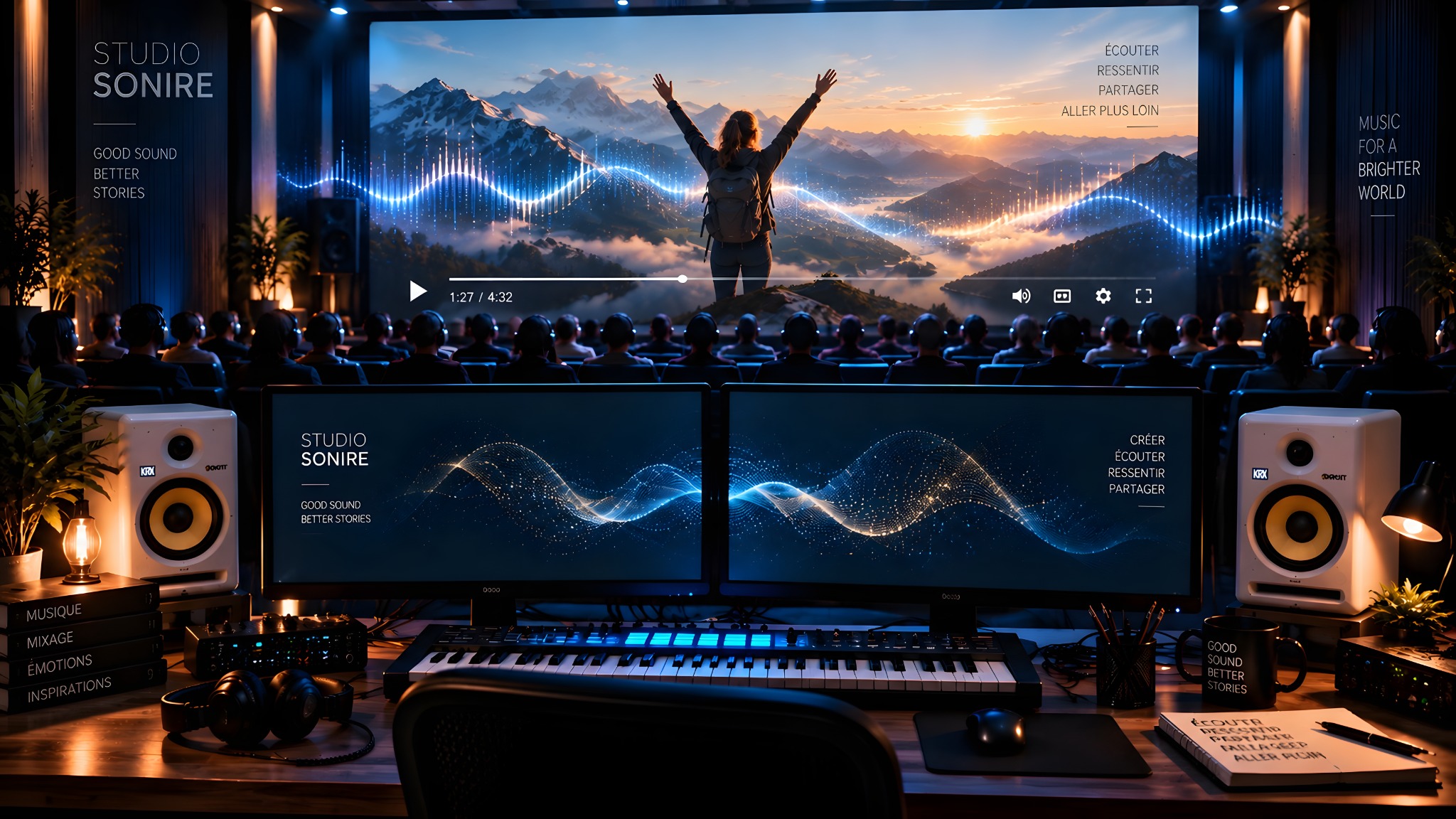 Immersive music listening experience in a studio